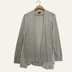 Eileen Fisher Gray Linen Silk Mixed Media Open Front Cardigan Sweater Womens M